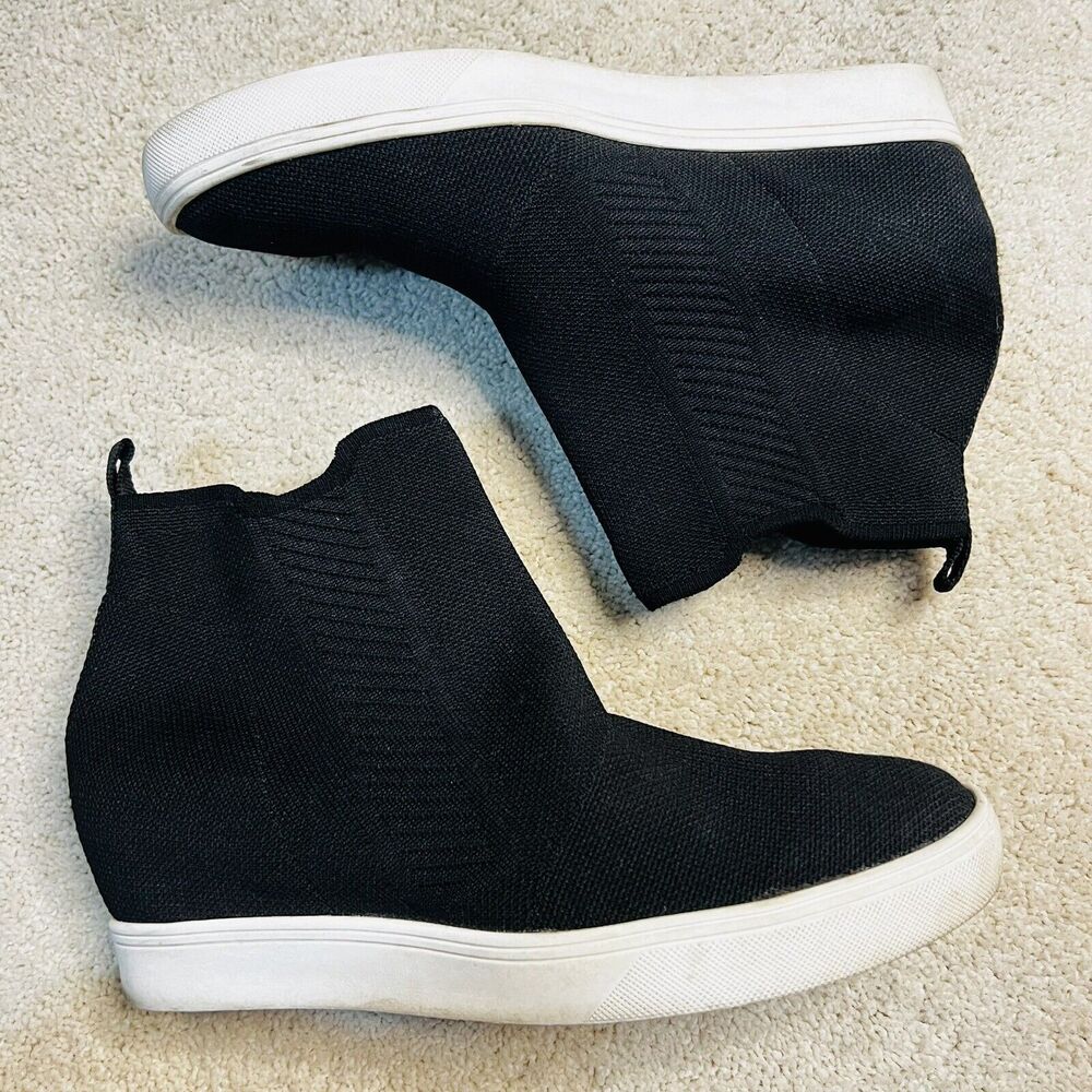 MIA Khloey Wedge Sneaker Women’s Size 9.5 M Black Pull On Knit Sock Comfort - Picture 2 of 9
